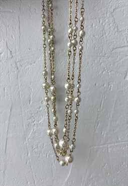 Pearl And Gold Chain Goth Glam Necklace 