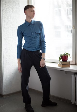 VINTAGE 80'S BLACK/BLUE STRIPED WOOL TROUSERS