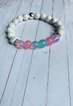 Howlite Bracelet with coloured glass beads & silver detail