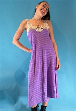 Vintage 1970s Hippy Boho Style Purple Dress Crochet Bodice