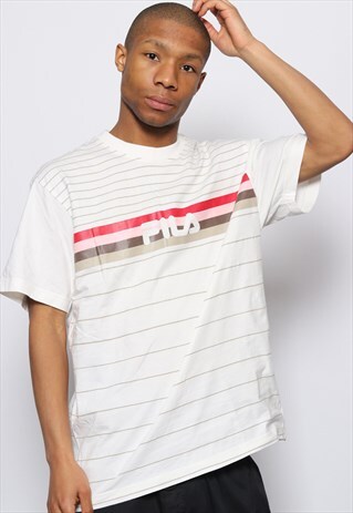 VINTAGE FILA T-SHIRT LOGO STRIPED WHITE