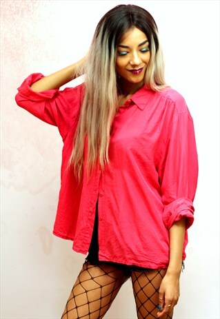 1990S VINTAGE RASPBERRY PURE SILK LONG SLEEVE SHIRT