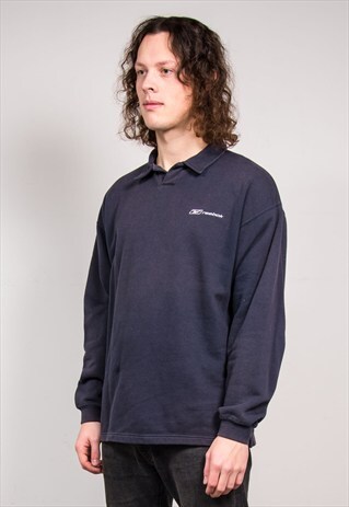 90'S VINTAGE NAVY COLLARED REEBOK SWEATSHIRT