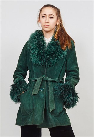 VINTAGE GREEN 70'S SHEEPSKIN COAT