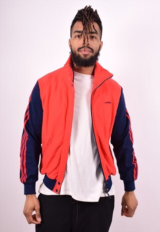 ADIDAS MENS VINTAGE CARDIGAN JUMPER MEDIUM RED 90'S