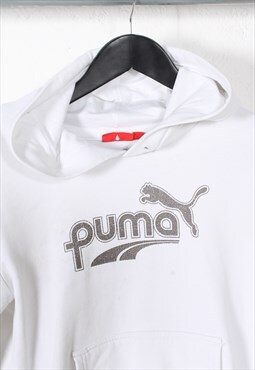 Vintage Puma Hoodie in White Pullover Sports Jumper Size 6