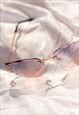 Pink Blue Gradient Gem Cut Rimless Cat Eye Sunglasses
