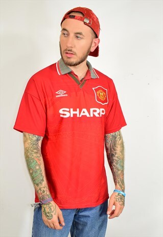 VINTAGE 90S UMBRO MAN UTD FOOTBALL TOP T SHIRT