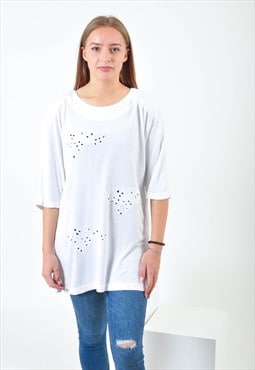 Vintage round neck t-shirt with shoulder pad in white