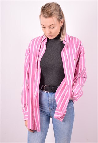 RALPH LAUREN WOMENS VINTAGE SHIRT XL PINK STRIPES 90S
