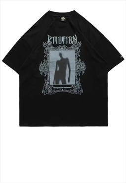 Gothic print t-shirt Slender Man top grunge tee in black