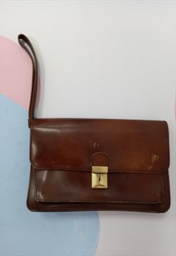 80's Vintage Wristlet Bag Dark Brown Leather