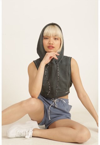 SHABBY BLUE SLEEVELESS HOODIE