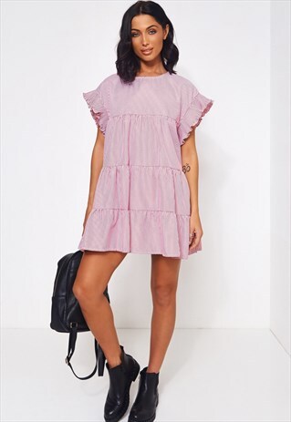 RED STRIPE SMOCK DRESS