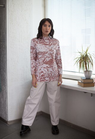 VINTAGE 80'S ABSTRACT PRINT HIGH NECK JUMPER