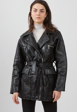 VINTAGE BLACK CASUAL SELECTION LEATHER TRENCH JACKET
