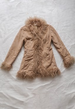 vintage y2k Pennylane Afghan Suede Fur Trim Coat