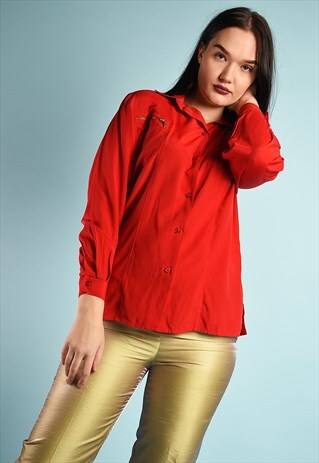 VINTAGE 90S RETRO OVERSIZED MINIMALIST BLOUSE SHIRT TOP RED