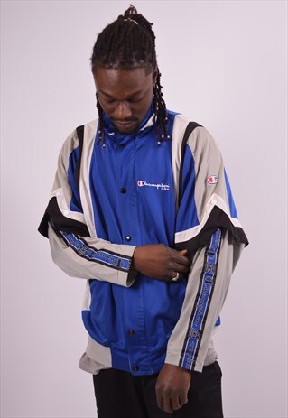 CHAMPION MENS VINTAGE TRACKSUIT TOP JACKET LARGE BLUE 90S