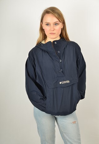 VINTAGE COLUMBIA 1/4 BUTTON SHELL JACKET BLUE