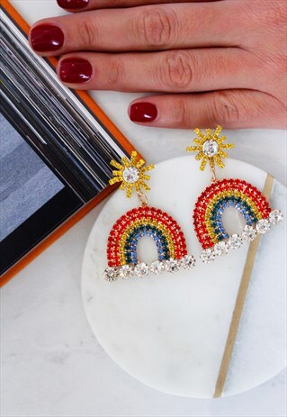 RAINBOW DIAMANTE DROP DANGLE EARRINGS