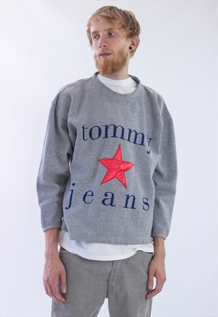 RARE 90S VINTAGE MENS TOMMY JEANS LOGO BIG SWEATSHIRT