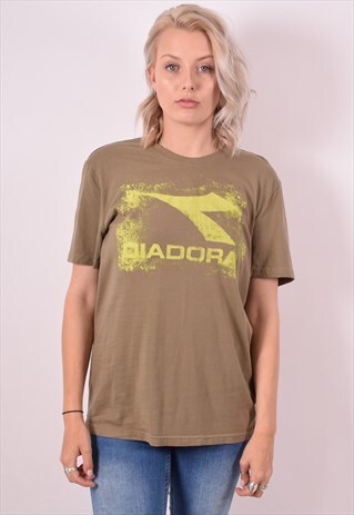 DIADORA WOMENS VINTAGE T-SHIRT TOP LARGE KHAKI 90S
