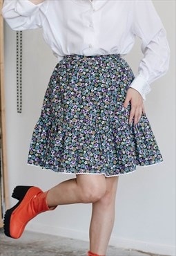 Vintage 80s Ditsy Floral High Waisted Mini Women Skirt XS