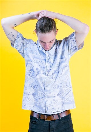 VINTAGE CRAZY PATTERN PRINT HAWAIIAN SHIRT
