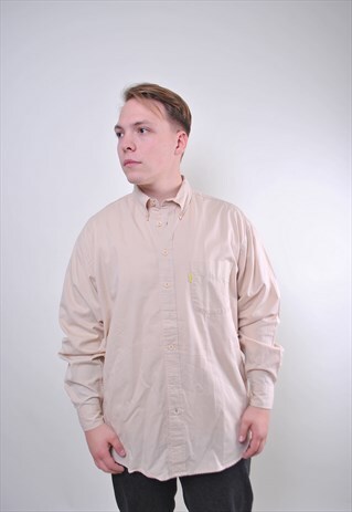 VINTAGE MAN BEIGE MINIMALIST LONG SLEEVE SHIRT FOR WORK