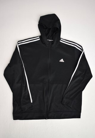 VINTAGE 90S ADIDAS BLACK STRIPE SLEEVE ZIP HOODIE