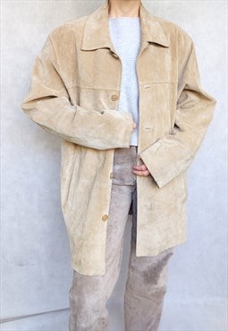 Sand brown suede jacket, Size 52, Oversized Leather jacket