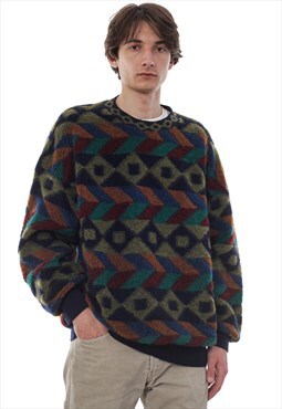 Vintage MISSONI Sweater Knitted Wool Geometric Printed 80s
