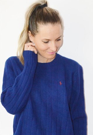 VINTAGE 90S RALPH LAUREN EMBROIDERED BLUE SWEATSHIRT JUMPER