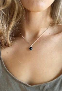 925 Sterling Silver Black Onyx Necklace 