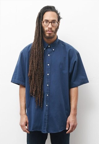 VINTAGE 90'S RALPH LAUREN BLUE BLAKE SHORT SLEEVE SHIRT