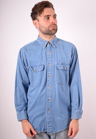 MENS VINTAGE DENIM SHIRT MEDIUM BLUE 90S