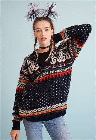 90'S RETRO NORDIC FAIR ISLE WOOL CHRISTMAS JUMPER