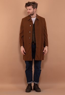 Vintage 90's Men Wool Blend Coat in Brown