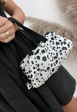 Mini Tote Bag in Monochrome Dalmatian Velvet