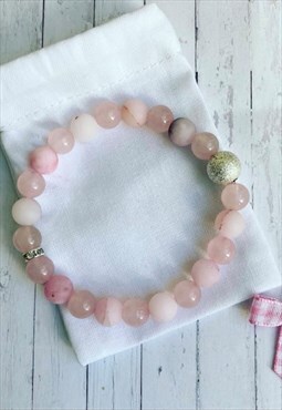 Matte Pink Opal Jade and Rose Quartz Bead Bracelet 