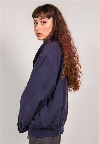 VINTAGE 90'S NAVY BLUE OVERSIZED CASUAL BOMBER JACKET