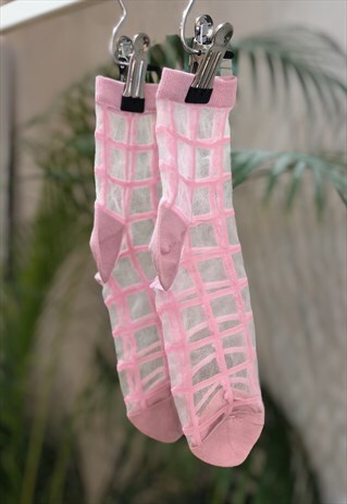 PALE PINK SHEER GRID SOCKS