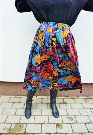 VINTAGE HIGH WAIST SKIRT SKIRTS MIDI FLORAL 90S FLOWERS
