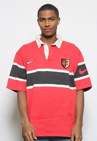 VINTAGE NIKE SHORT SLEEVE HEAVY COTTON POLO RUGBY SHIRT RED