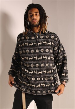 Vintage Crazy Patterned 1/4 Zip Fleece Sweatshirt Multi