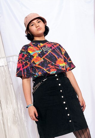 VINTAGE DENIM SKIRT 90S BUTTON FRONT BLACK JEANS SKIRT