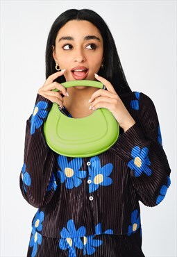 Deep Lime Green Crescent Moon Scoop Top Handle Bag