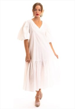 Oversized Puff Sleeves Maxi dress in White