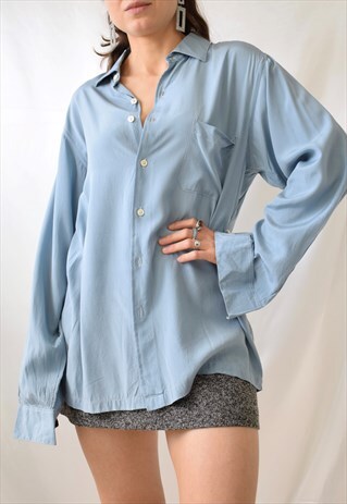 LANVIN DUCK EGG BLUE SILKY OVERSIZED VINTAGE SHIRT UNISEX